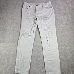 ONE Teaspoon Jeans 27 White Denim Trashed Free Birds‎ Low Waist Skinny